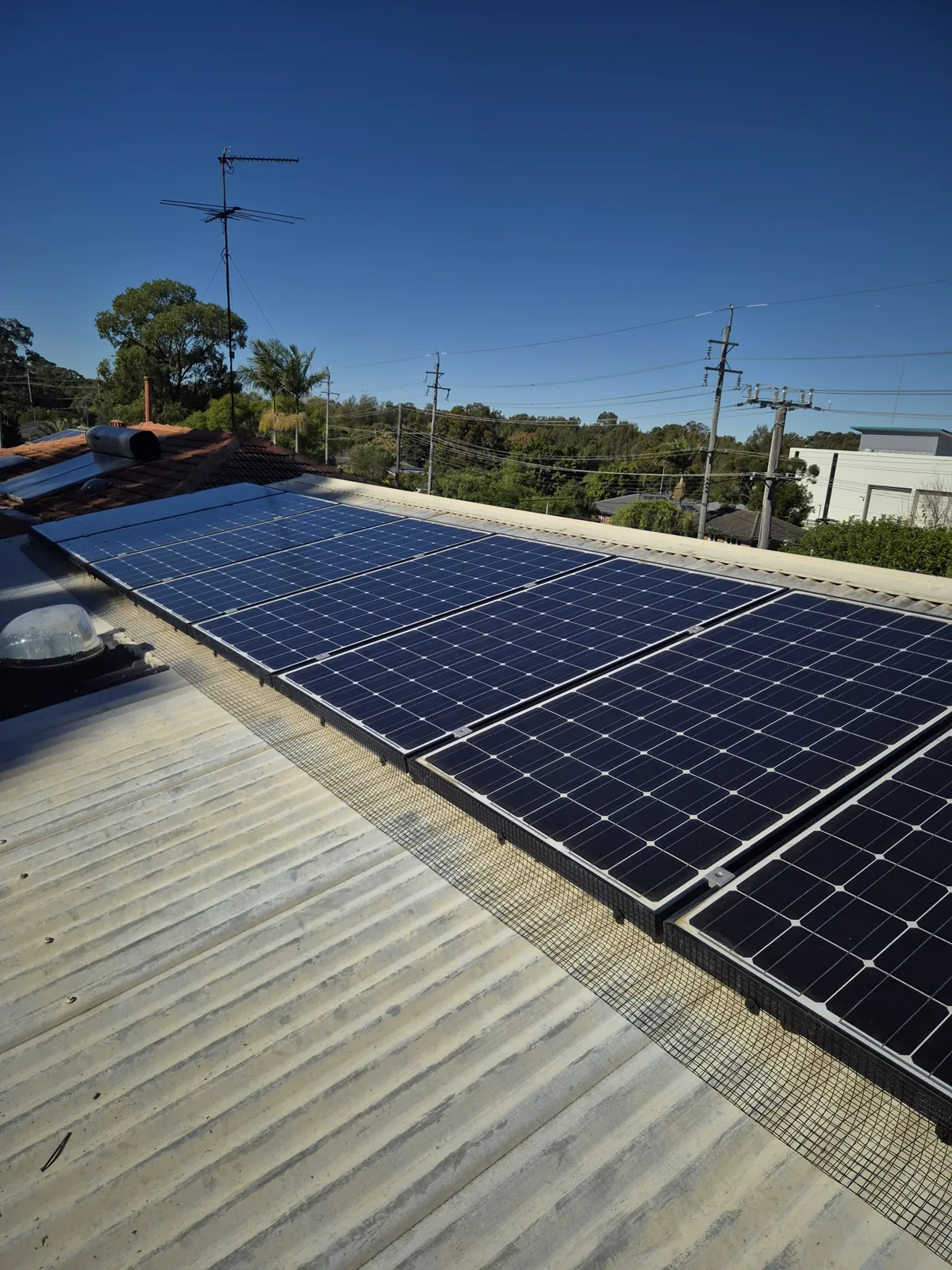 Solar panels bird proofed on a Sydney roof
